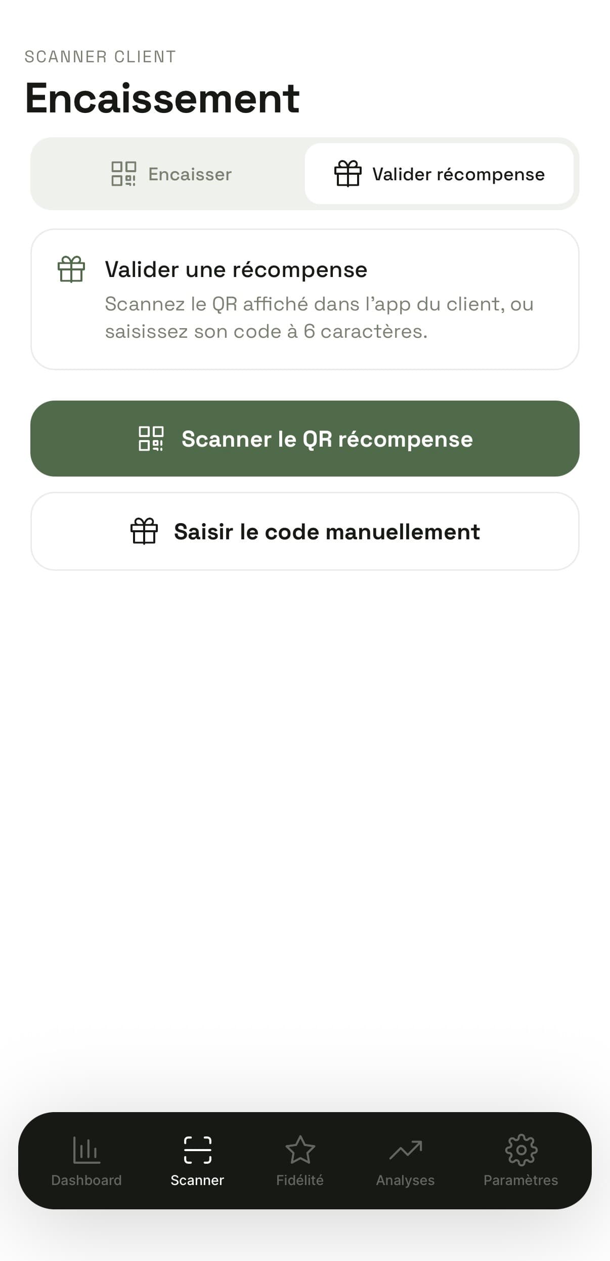 Écran de validation de récompense